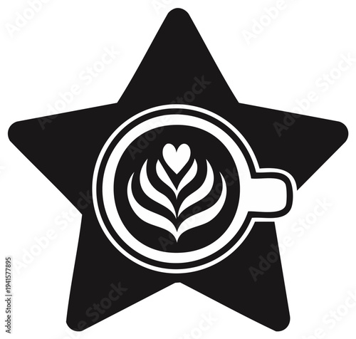 Coffee art illustration with heart shaped design and star element for cafe or coffee shop decoration, vector graphic.