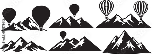 Mountain Silhouettes with Hot Air Balloons in Flight