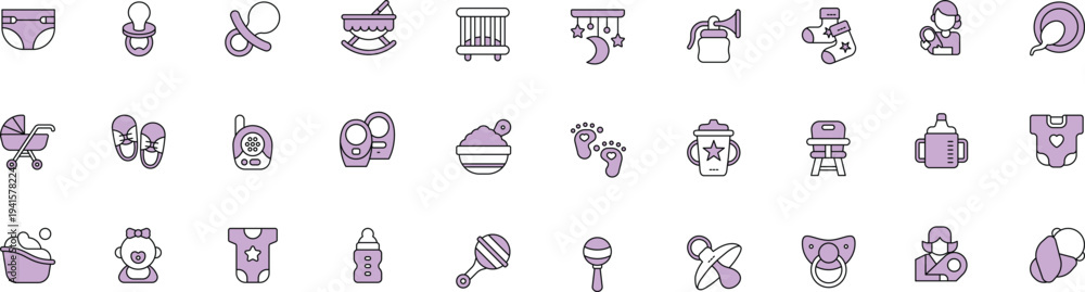 Fototapeta premium Baby and Child Icons Set – Minimal Duotone Kids Toys Line Vector Icons