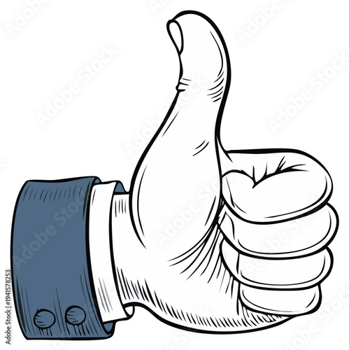 Hand giving a thumbs up gesture, graphic illustration, approval, positivity