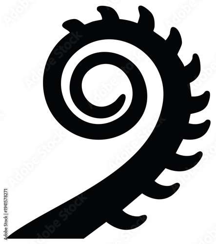 Abstract stylized spiral form with serrated edge graphic design element