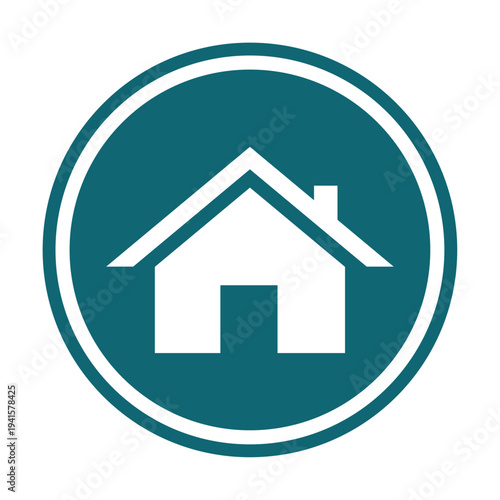 Set of house home real estate icons in circle teal background. Simple linear and solid property symbols for web, apps, and branding. Minimalist architecture vector design collection