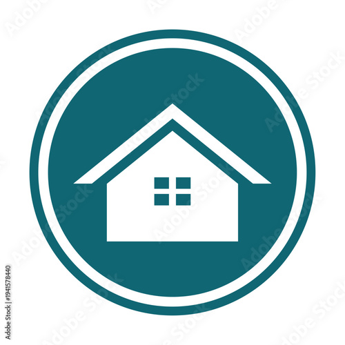 Set of house home real estate icons in circle teal background. Simple linear and solid property symbols for web, apps, and branding. Minimalist architecture vector design collection