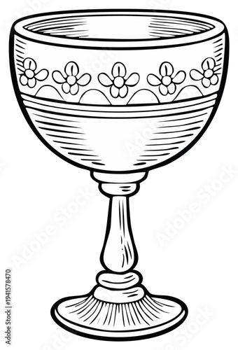 Vintage goblet illustration with floral pattern, elegant drinkware design