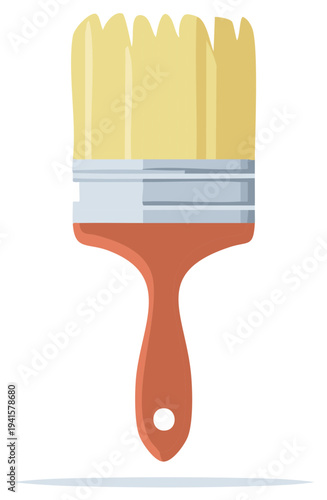Paintbrush with wooden handle and yellow bristles for house painting and DIY projects