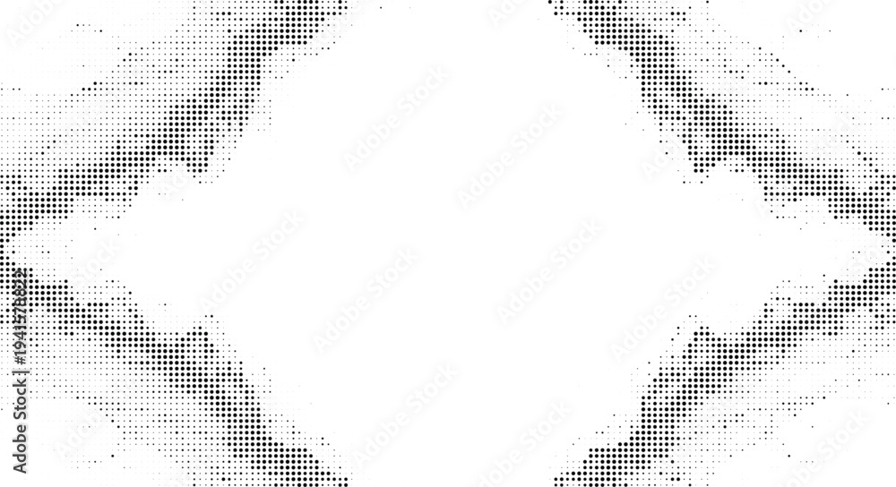 Fototapeta premium Professional curved border halftone design concept with black dots texture and organic corner vignettes for modern digital presentation layouts.