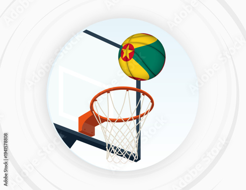 Grenada Flag Themed Basketball in Motion, Scoring Moment in Basketball Game.