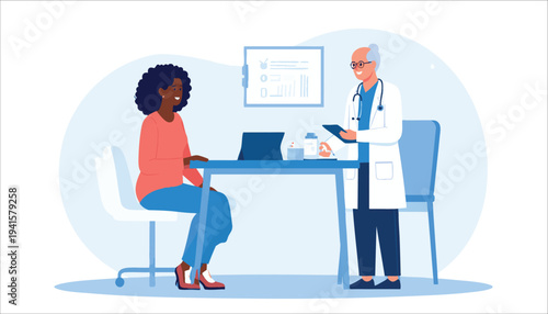 vector Doctor Consulting with Patient in Medical Office