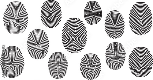Collection of unique fingerprint patterns on white background illustration