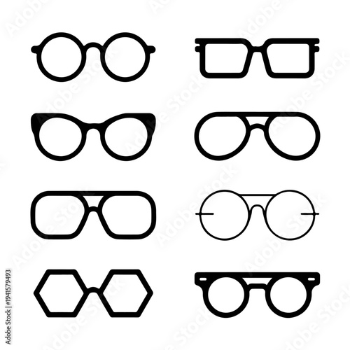 Set black spectacles vector, Set black spectacles icon, Set black eye glasses icon