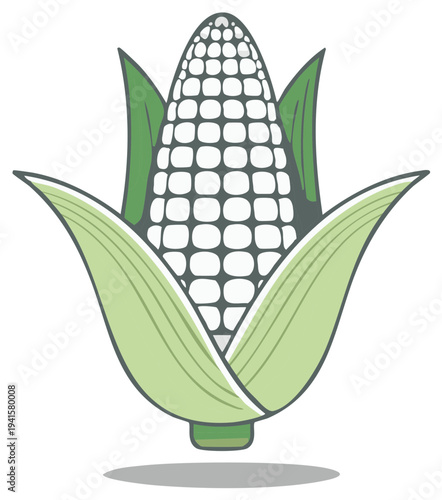 Stylized Corncob Illustration with Green Husks A Simple Farming Harvest Design