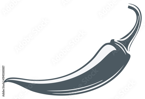 Stylized Dark Gray Chili Pepper Icon with Curving Stem