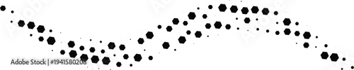 Geometric wavy halftone design concept with black dots texture using hexagonal shapes for a unique modern technical liquid flow effect.