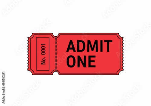 Minimalist admit one ticket with bold lettering and simple vintage layout