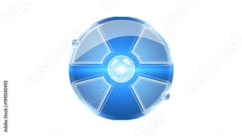 Futuristic Blue Nuclear Core Icon with Glowing Light, Advanced Energy and Science Concept.