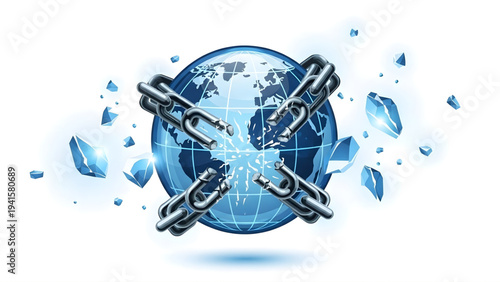 Earth Globe Trapped in Heavy Metal Chains, Global Sanctions and Lack of Freedom Concept.