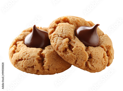 Peanut Butter Cookies with Chocolate Kisses Centered, Isolated on Transparent Background