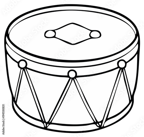 Classic outline illustration of a cylindrical drum with rope tensioners and a diamond emblem on top