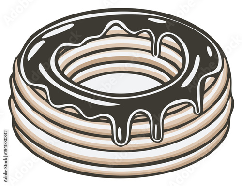 Delicious Chocolate Glazed Ring Shaped Fried Dough Pastry