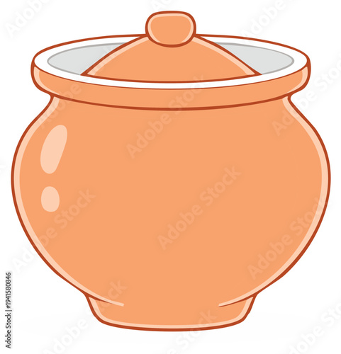 Cartoon pot with lid, ceramic earthenware illustration, pottery, cooking pot