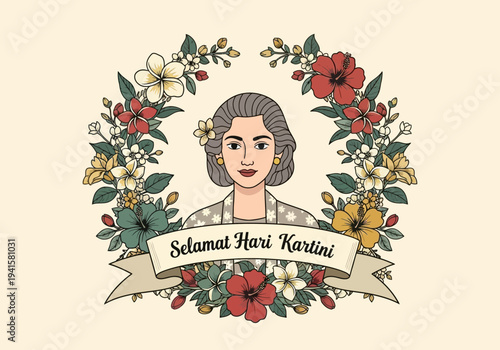 Kartini Day Celebration Portrait of an Indonesian Woman in Traditional Attire.