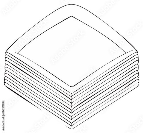 Minimalist line art illustration of a neatly stacked pile of square plates or folded napkins for dining