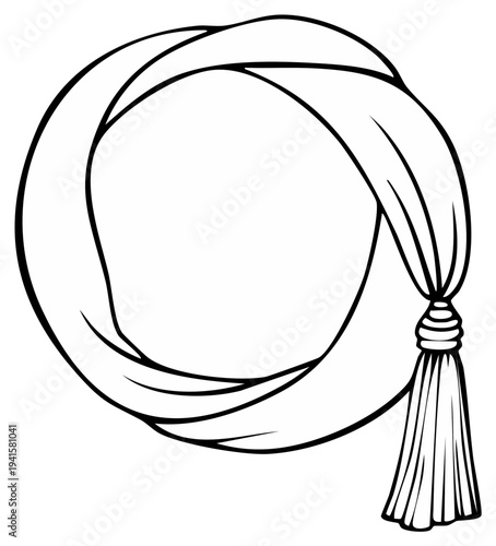 Twisted fabric with tassel illustration, decorative swirl design element for graphic projects