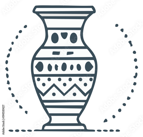 Decorative ceramic vase illustration with dotted outline design element
