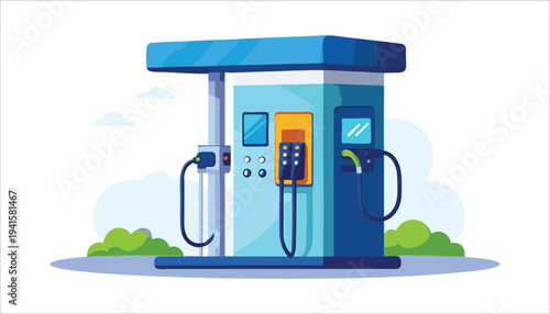 vector Modern Gas Station with Electric Charging