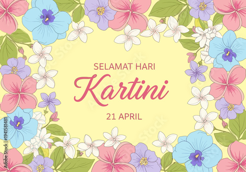 Kartini Day Celebration with Floral Border and Text.
