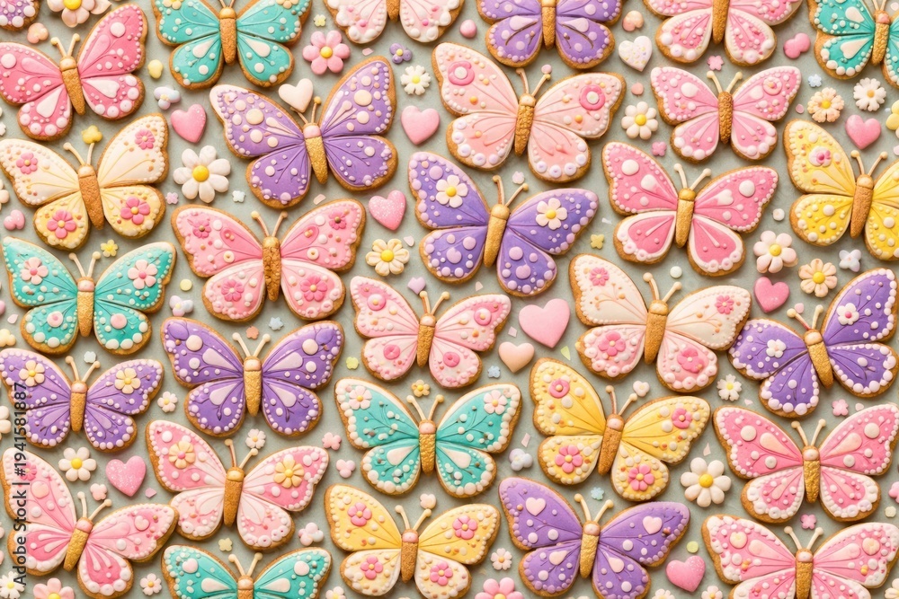 Fototapeta premium Colorful butterfly cookies with decorations.