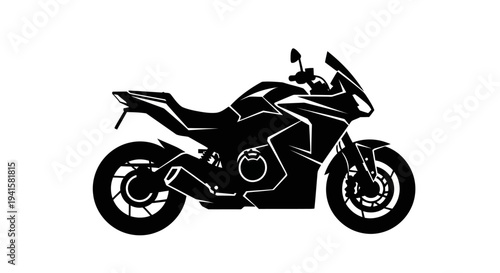 Black Silhouette of a Sport Motorcycle on a White Background