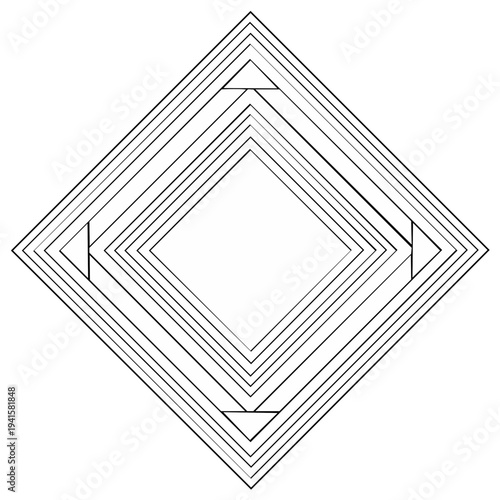 Black and white abstract geometric pattern of concentric diamond shapes with subtle triangular elements creating an optical illusion