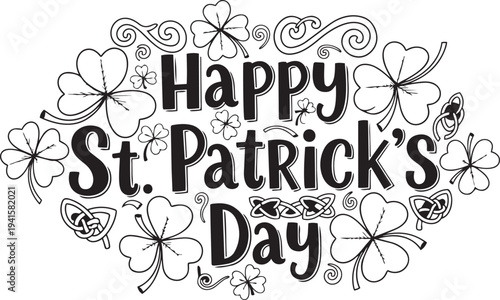 Happy st patricks day with shamrocks and clover illustration
