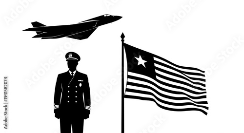 Liberian Flag, Military Officer, and Fighter Jet - Symbol of National Defense and Aviation