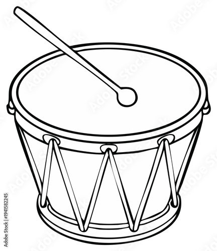 Cartoon drum with drumstick illustration isolated on white background