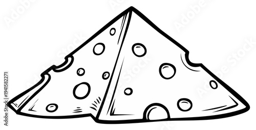 Hand drawn Cheese Slice Cartoon Black and White Illustration of a Triangle Piece