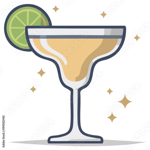 Refreshing margarita cocktail with lime garnish and sparkling accents