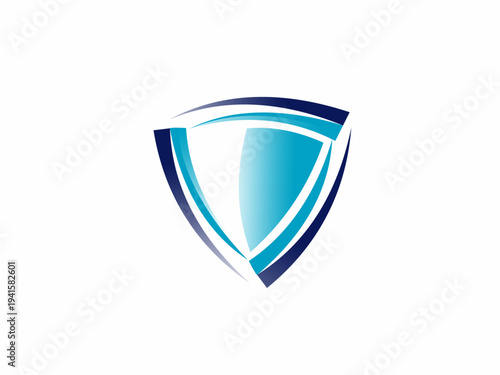 Abstract Blue Security Shield Logo Design with Dynamic Swoosh Layers for Cyber Protection and Safety Identity Concept