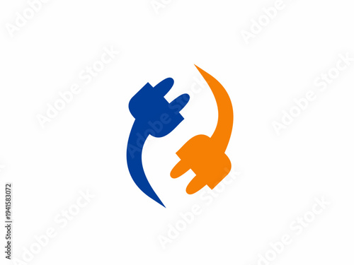 Foto Abstract Two Electric Plugs Icon in Blue and Orange Colors Circular Design Conce