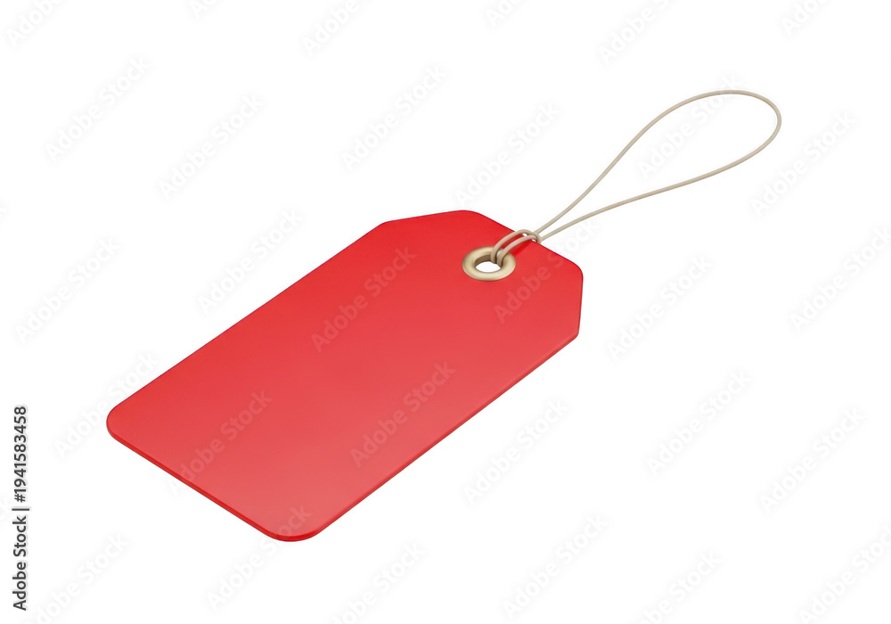 Fototapeta premium Red gift tag with string isolated on transparent background