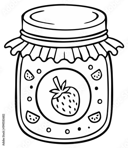 Jar of Strawberry Jam Illustration Black and White Vector
