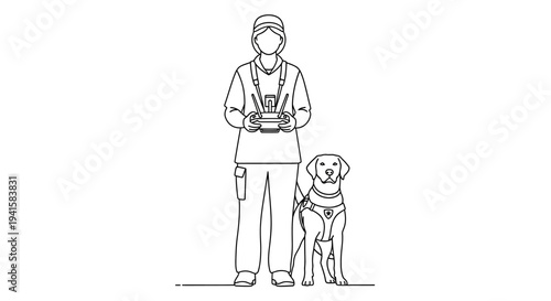 Drone Pilot with Service Dog, Remote Control, Technology, Aerial Survey, Assistance Animal