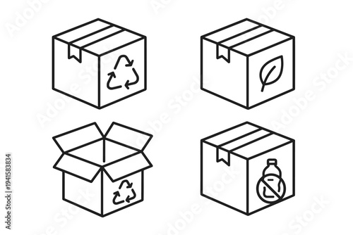 Cardboard box and recycling icons for eco shipping and sustainable packaging flat vector icon
