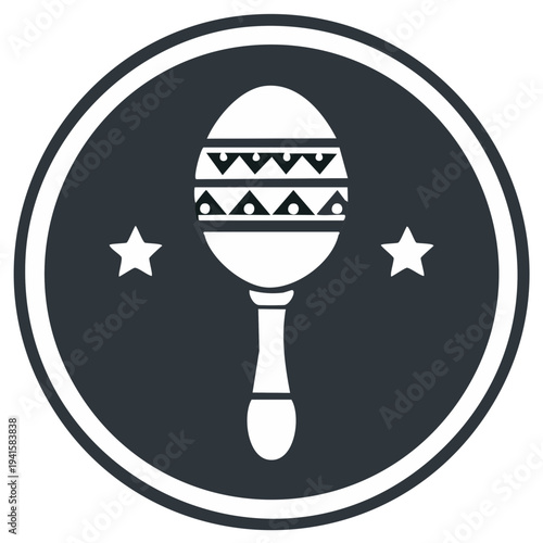 Festive Maraca Musical Instrument with Stars in Circular Emblem Graphic Design Icon