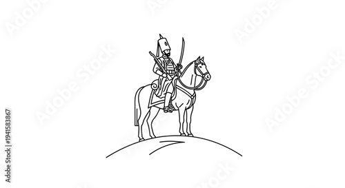 Equestrian Soldier in Historical Uniform on Horseback