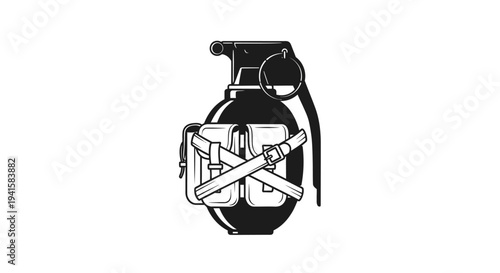 Explosive Grenade with Ammo Pouch, Military Combat Gear, Warfare Symbol