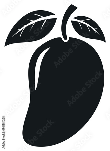 Black and white mango fruit illustration with leaves