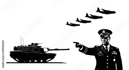 Military Commander Directs Tank and Airplanes in Strategic Operation
