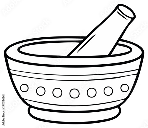 Illustration of a mortar and pestle for grinding herbs